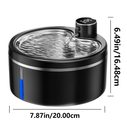 2.5L Cordless Pet Water Fountain with Black Stainless-Steel-Marked Basin, 4000mAh Battery and Water Window