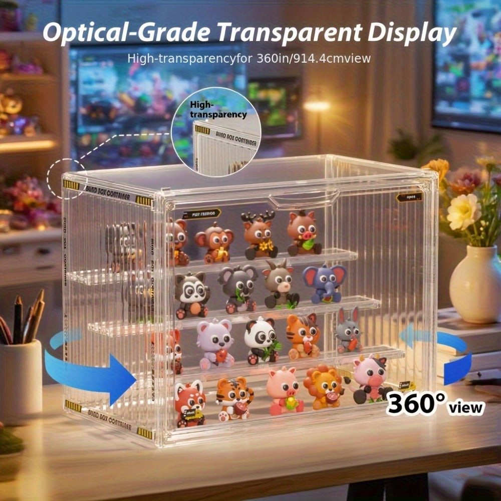 4-Tier Acrylic Figure Display Case with Magnetic Design – Clear Collector Showcase Box for Action Figures Dolls Funko Pop Anime Desktop