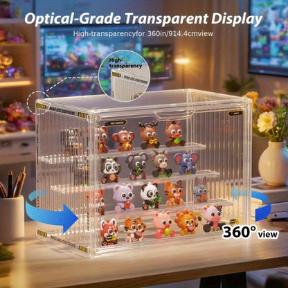 4-Tier Acrylic Figure Display Case with Magnetic Design – Clear Collector Showcase Box for Action Figures Dolls Funko Pop Anime Desktop