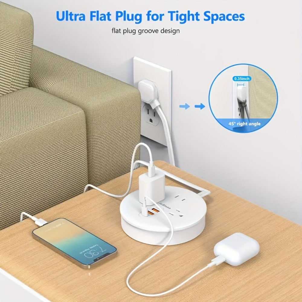 Power Strip Retractable Two-Pack with 3 AC Outlets, 1 USB-A, 2 USB-C, 4-Foot Cord and Flat Plug
