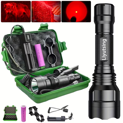 Flashlight Red, Green or White Hunting Light with Remote Switch, 18650 Battery and Mount Options