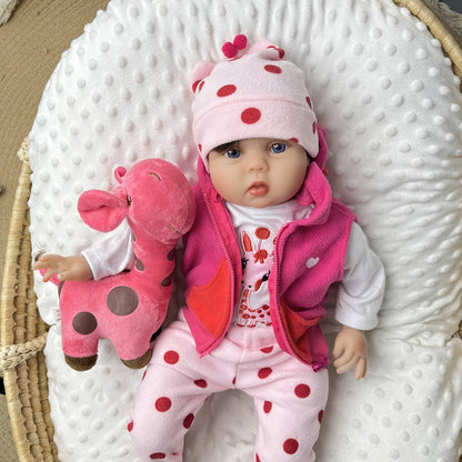 Open-Eye 22-Inch Baby Doll with Pink Giraffe Plush, Giraffe Outfit and 55 cm Size Label for Pretend Play