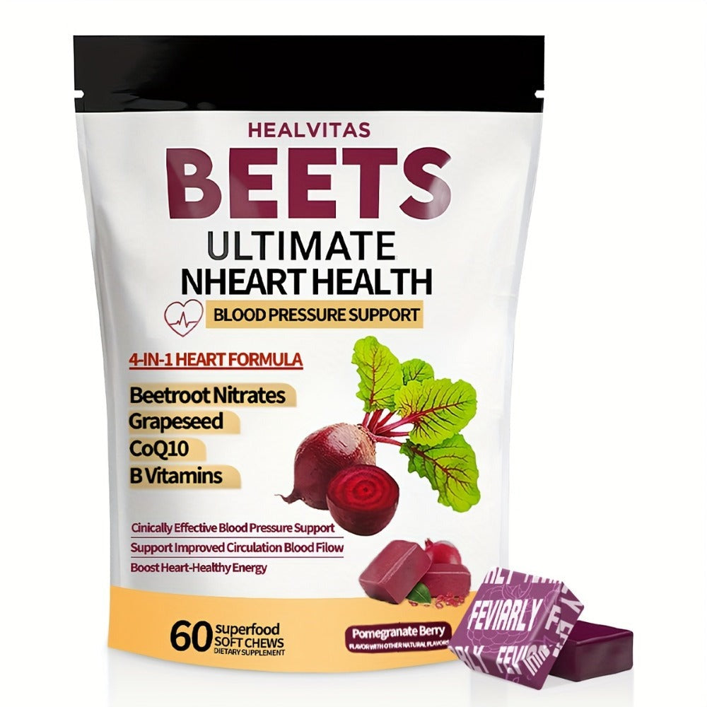 Beetroot Gummies with CoQ10 & Multi-Vitamins, 4-in-1 Heart Health & Blood Pressure Support Supplement