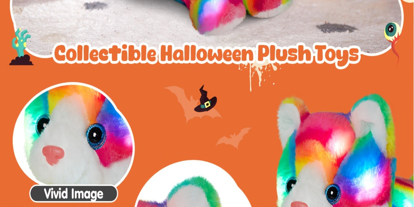 Plush Toy Rainbow Cat with LED Glow and Optional Music for Colorful Kawaii Room Display and Gifting