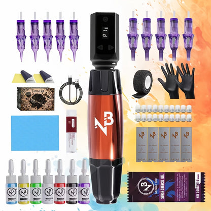 Tattoo Machine Set Complete Wireless - TM-72 Tattoo Pen Gun with Power Supply for Temporary Body Art, Festivals and Costumes