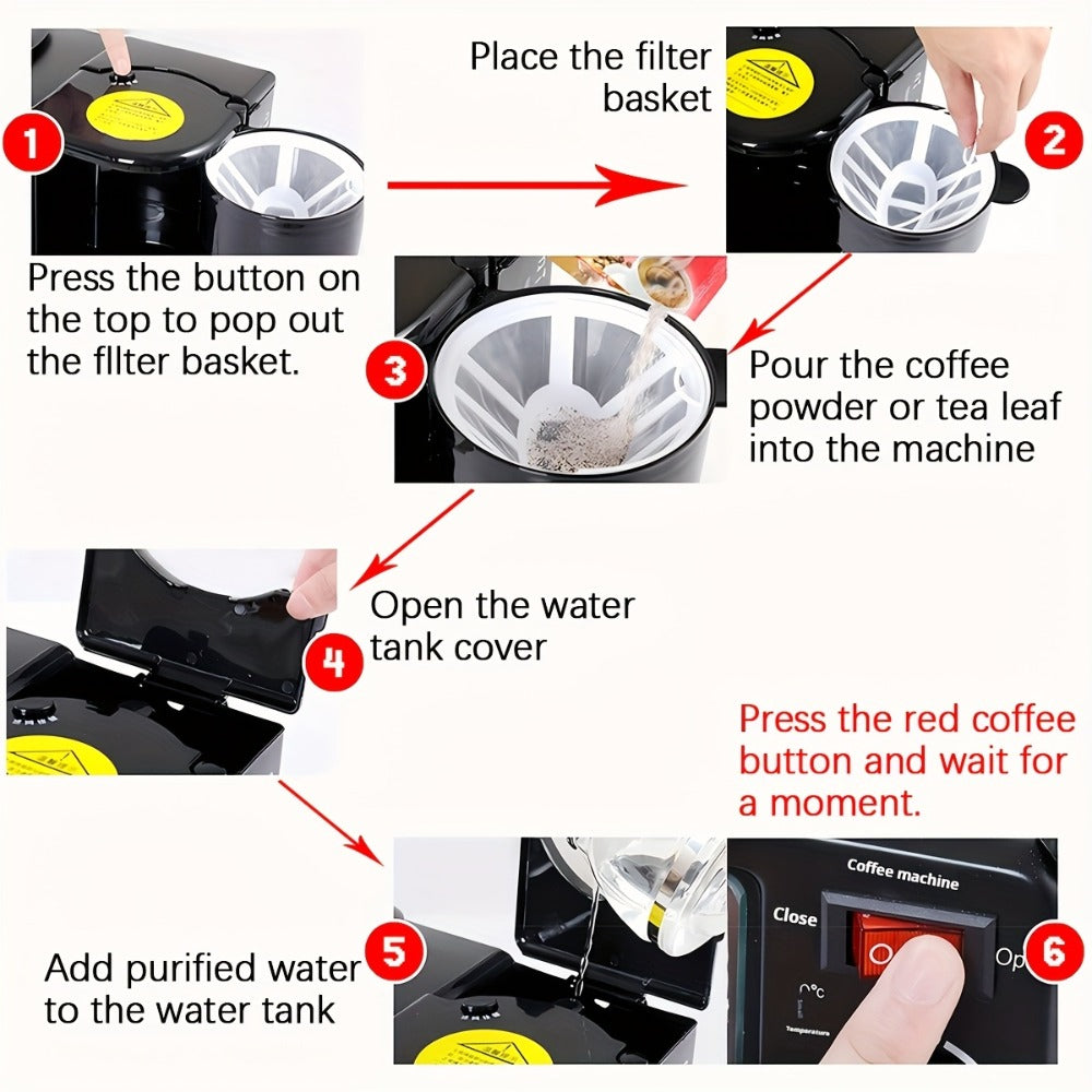 3-in-1 Breakfast Station Maker - Coffee Maker + Toaster + Frying Pan Combo, One-Touch Timing Fast Cooking