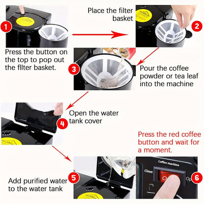 3-in-1 Breakfast Station Maker - Coffee Maker + Toaster + Frying Pan Combo, One-Touch Timing Fast Cooking