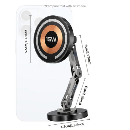 Magnetic Wireless Charging Car Mount with 15W Label, Folding Arm, 360-Degree Rotation and Black Finish