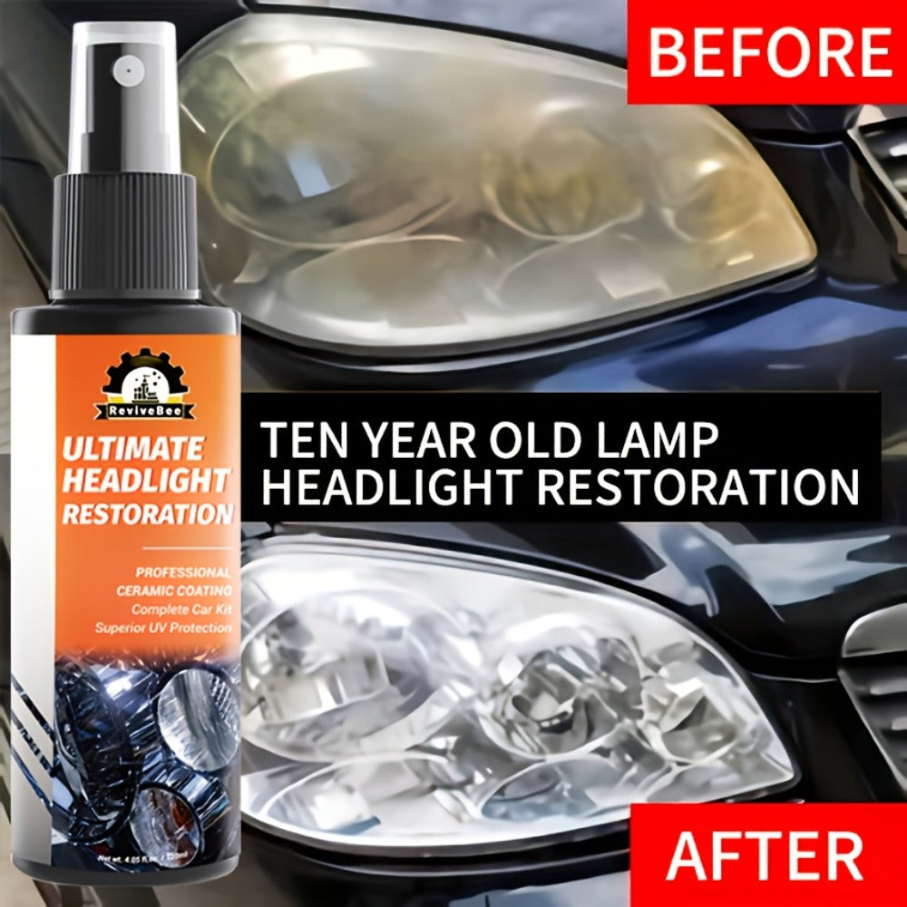Car Headlight Polish Spray Bottle with Sponge Applicator for Manual Lens Surface Cleaning and Buffing