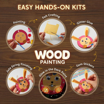 Kids Painting Kit Glow in the Dark, Wood Slice Arts & Crafts Set Ages 6+ with 16 Wood Slices, Felt