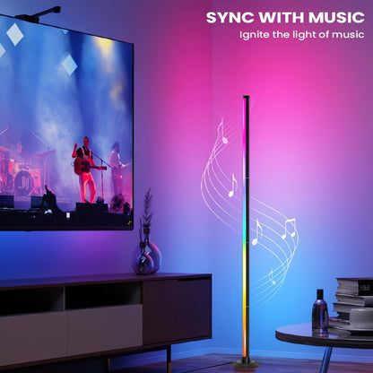 RGBICB Segmented Floor Light Bar with Gradient and Multicolor Modes, Round Base, App and Remote Controls, and One- or Two-Lamp Options