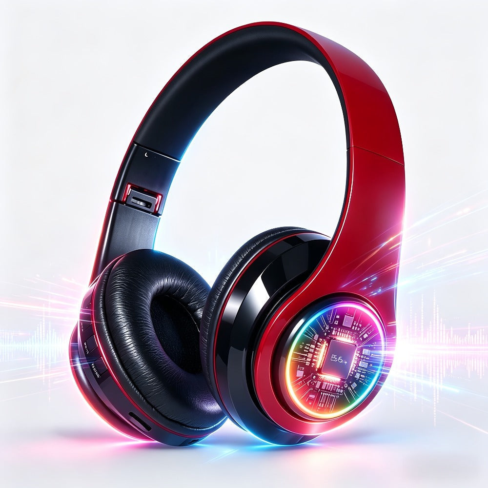 LED Light Over-Ear Wireless Headphones Deep Bass Subwoofer, Active Noise Cancelling Foldable Headset Bluetooth 5.3