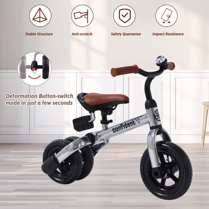 3-in-1 Kids Tricycle Balance Bike Carbon Steel Frame EVA Wheels Foldable with the Listed Color, Size or Set Options for Everyday Use
