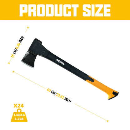 Carbon Steel Camping Hatchet Wood Splitting Axe – Teflon-Coated Forged Steel Blade, Shock-Absorbing Fiber Handle, Anti-Rust & Non-Slip