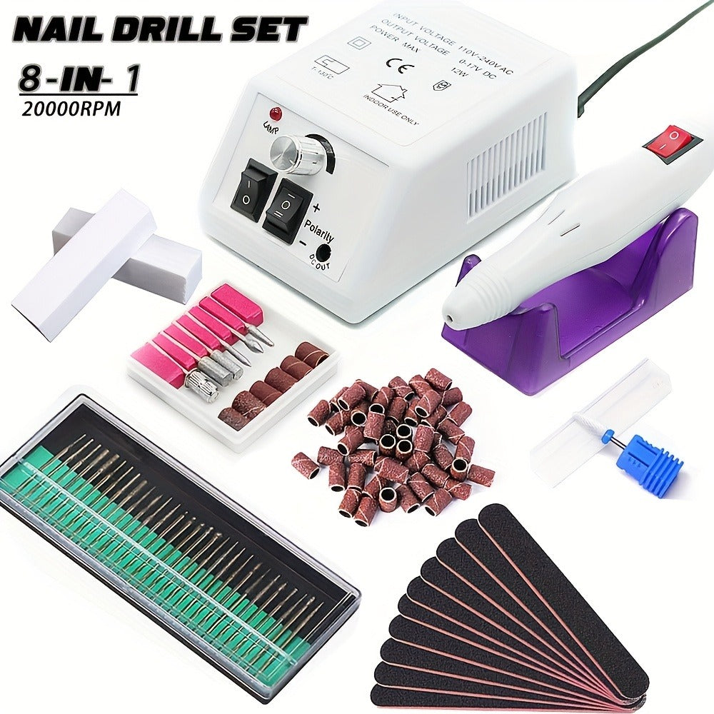 Electric Nail Drill 20000 RPM Console Kit with 6 Bits, 50 Sanding Bands and Standard or 8-in-1 Options