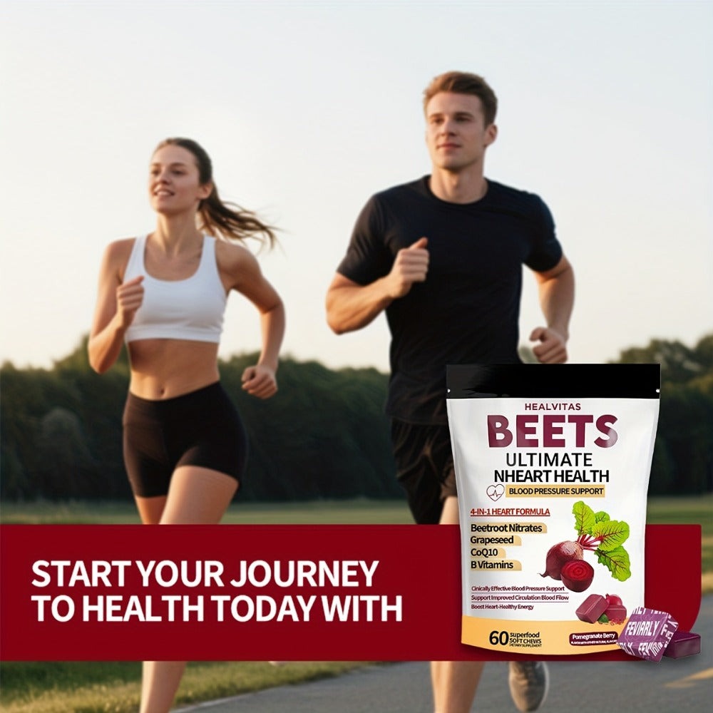 Beetroot Gummies with CoQ10 & Multi-Vitamins, 4-in-1 Heart Health & Blood Pressure Support Supplement