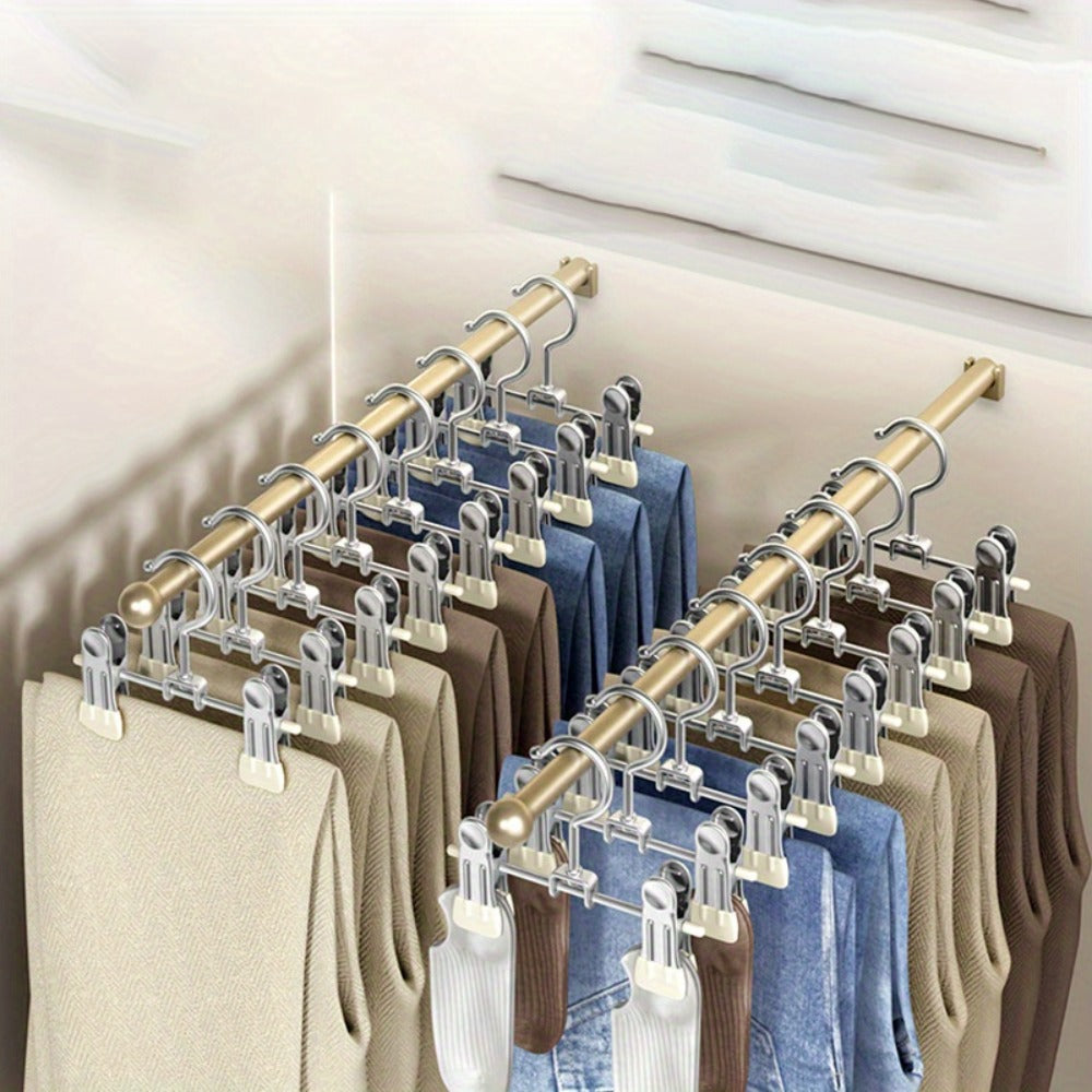 Metal Clamp Clothes Hangers, 10-Piece Set in White, Gray or Black with Twin Clips for Pants, Skirts or Boots