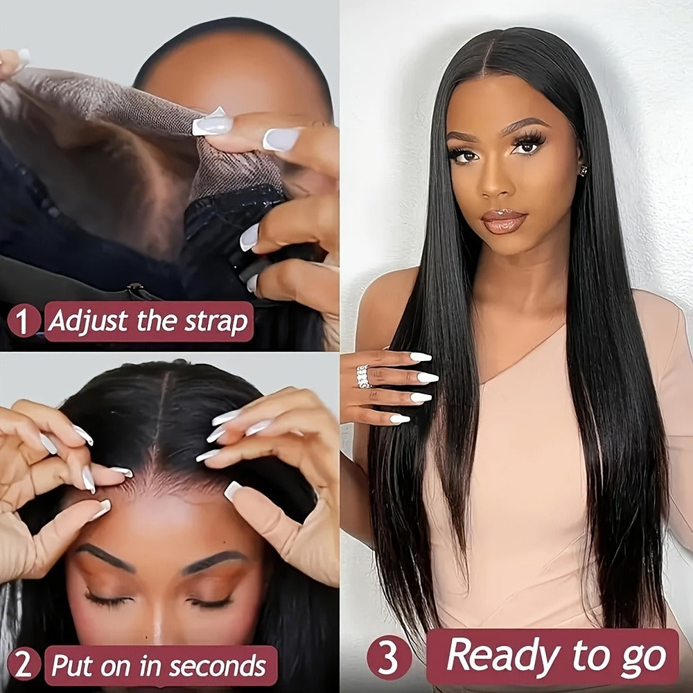 Straight Black Human Hair Wig with 5x5 HD Lace Closure and Nine Length Options from 16 to 34 Inches