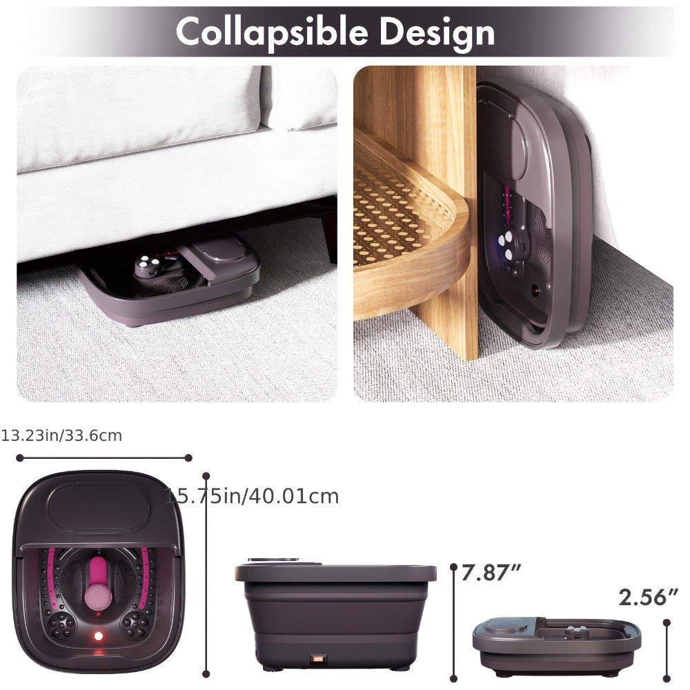 Collapsible Foot Spa Bath with Heat Bubble Massager & Remote Temperature Control – 3 Pedicure Attachments Foldable Foot Soak Tub with Handle