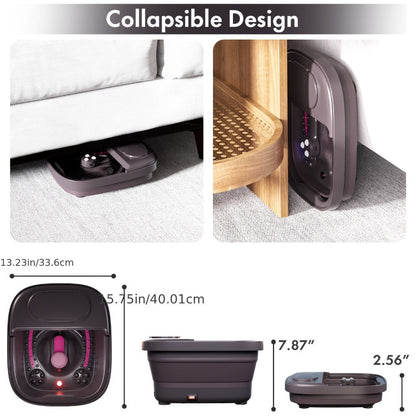 Collapsible Foot Spa Bath with Heat Bubble Massager & Remote Temperature Control – 3 Pedicure Attachments Foldable Foot Soak Tub with Handle