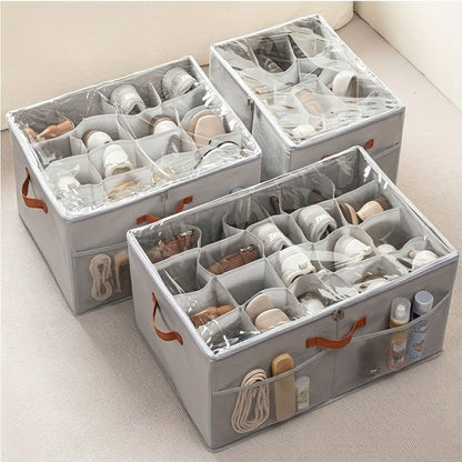 Sixteen-Compartment Foldable Shoe Storage Box with Flip-Top Cover, Side Handles and One- or Two-Piece Sets