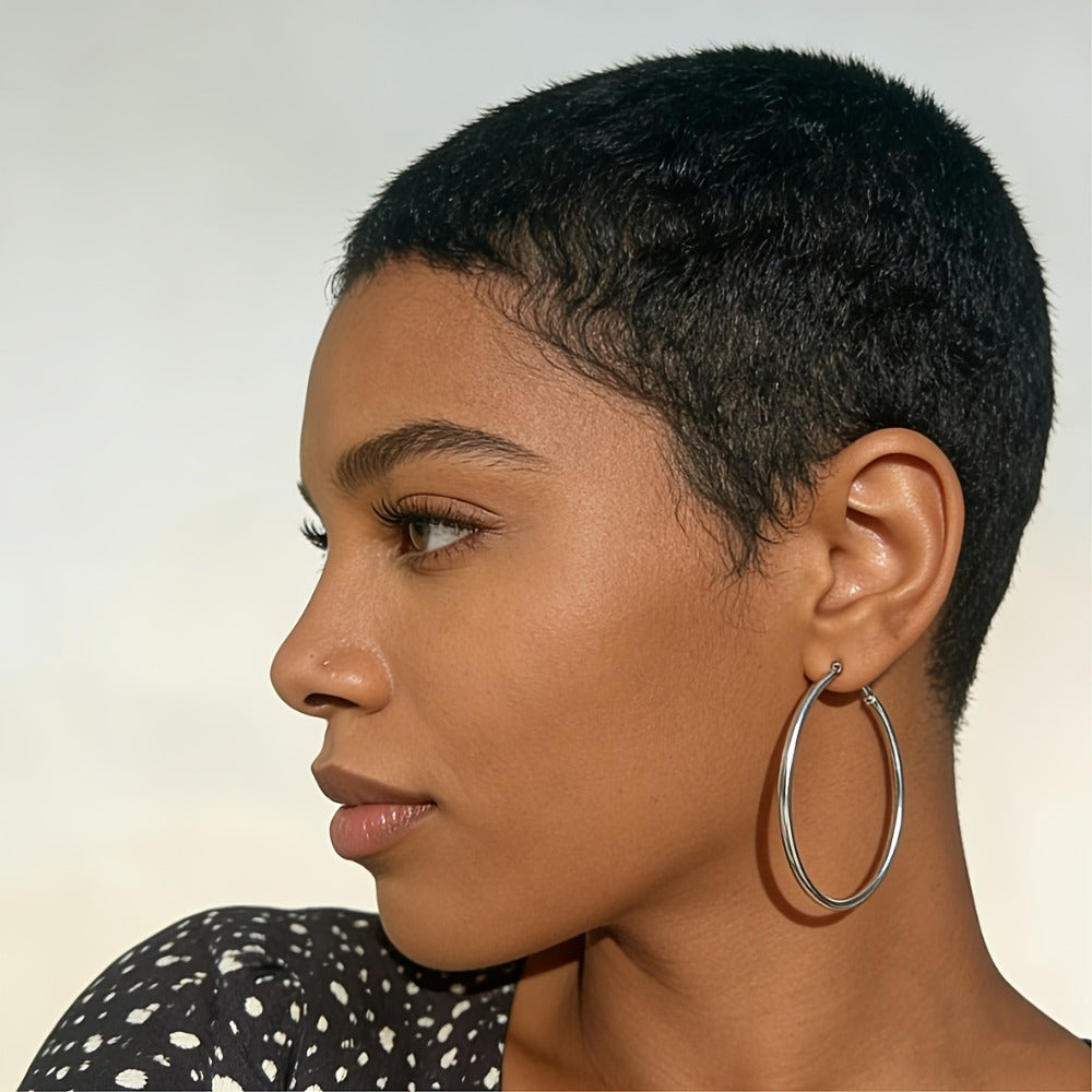 Short Pixie Human Hair Wig, 4-Inch Length in 1B Black, 99J Burgundy, #30 or #27 Color Options