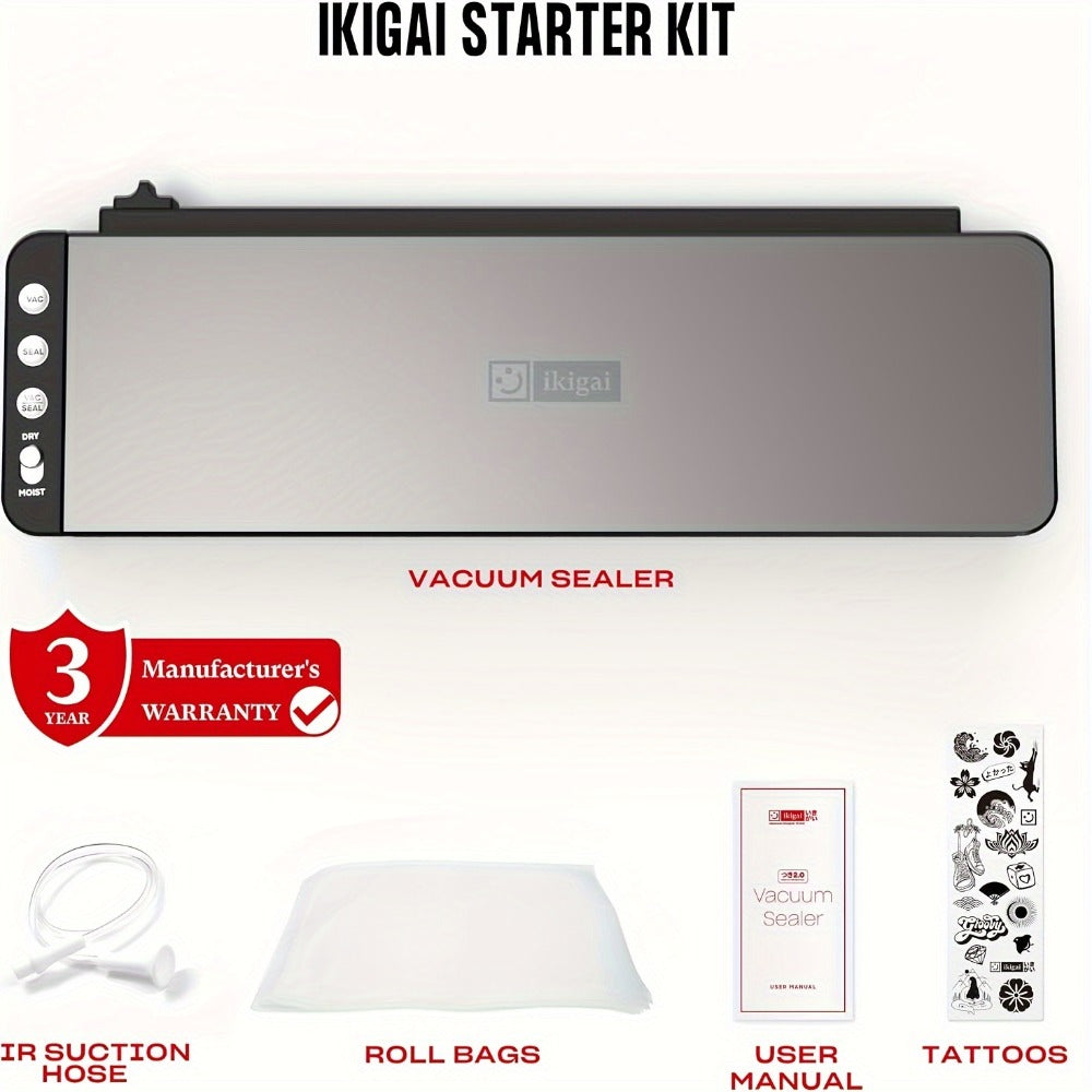 Vacuum Sealer Machine 80kPa Powerful Suction Food Sealer 125W Dry Wet Modes Stainless Steel for Home Cooking, Dining and Outdoor Meals
