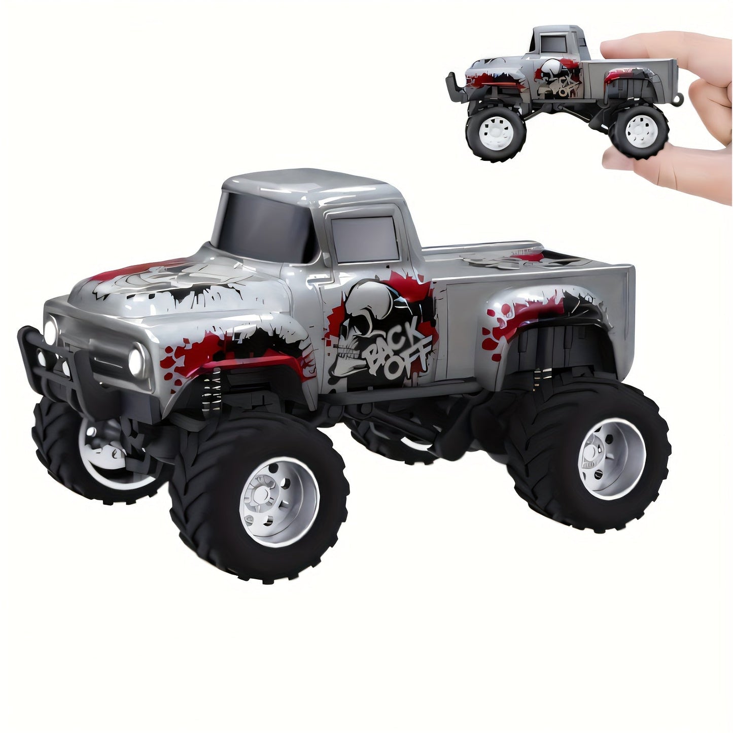 RC Monster Truck 1:64 Scale Alloy Shell with LED Lights, Multi-Control Modes, Adjustable Speed & Steering