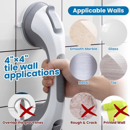 Grab Bar for Shower Suction Cup 12 Inch Bathroom Safety Handle No Drill Removable Shower Grip for Entryways, Bedrooms and Living Spaces