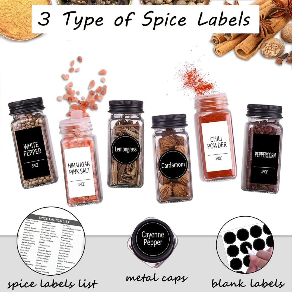 Glass Spice Jars with Labels 24 Pack – Square Empty Spice Containers with Shaker Lids for Home Cooking, Dining and Outdoor Meals