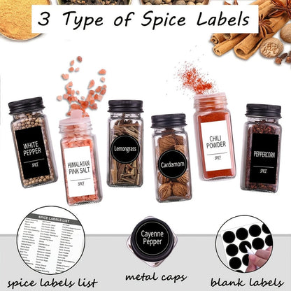 Glass Spice Jars with Labels 24 Pack – Square Empty Spice Containers with Shaker Lids for Home Cooking, Dining and Outdoor Meals