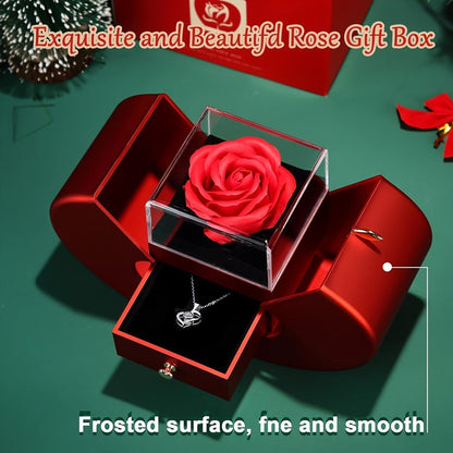 Preserved Real Rose Gift Box with I Love You in 100 Languages Necklace, Romantic Gifts for Girlfriend Wife Mom