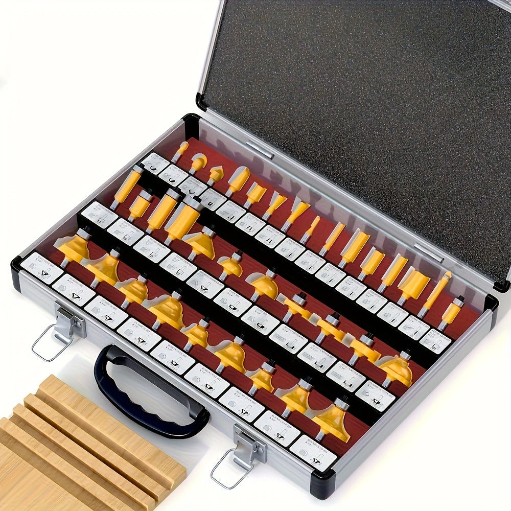 Woodworking Router Bit Set 24 35PCS Carbide Tipped 1/4 Inch Shank Precision Cutting Tools with Durable Metal Case for Wood Routing Milling
