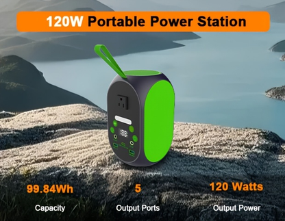 Power Station with Solar Panel, 99.84Wh 120W LiFePO4 Unit with 30W Foldable Solar Panel and Five Outputs