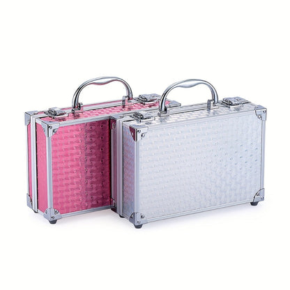 Makeup Kit 56-Piece Handled Mirror Case with Mixed Face, Eye and Lip Cosmetics in Silvery or Rose Color