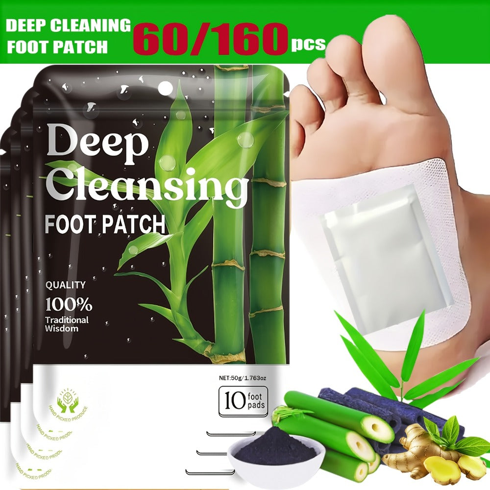 Foot Detox Patches Bamboo Vinegar & Ginger 60 & 160 Pcs – Deep Cleansing Natural Plant Ingredients Alcohol-Free Overnight Moisturizing Foot