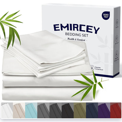 Bamboo Cooling Bed Sheet Set 3 Piece 100% Bamboo Fiber Fitted Sheet with Pillowcases – Deep Pocket Breathable Cool Sheets for Hot Sleepers