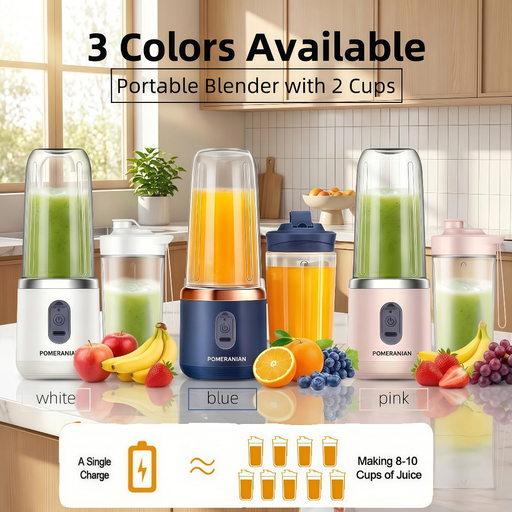 Portable Blender Juicer Double Cup 1500mAh Rechargeable, Food-Grade ABS Multifunctional Fruit Vegetable Juicer