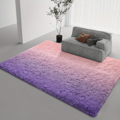 Area Rug Gradient Polyester Plush Mat in Seven Colors and Three Machine-Washable Room Sizes