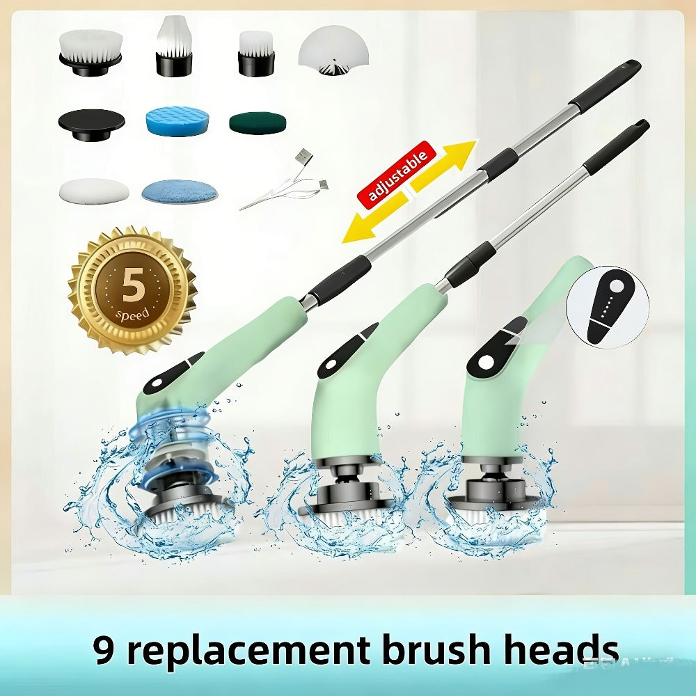 Electric Spin Scrubber with 9 Interchangeable Brush Heads 5 Speed Settings & 3 Extendable for Home Cooking, Dining and Outdoor Meals