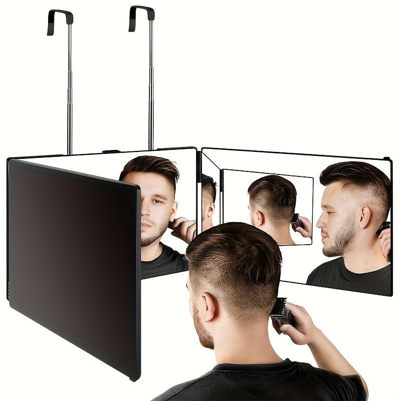 Barber Mirror, 3 Way Mirror for Self Hair Cutting with LED Lights, 360° View Anti-Fog HD Glass USB Rechargeable Folding Barber Mirror