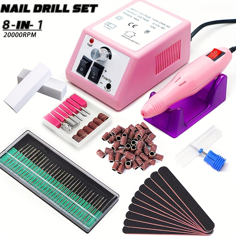 Electric Nail Drill 20000 RPM Console Kit with 6 Bits, 50 Sanding Bands and Standard or 8-in-1 Options