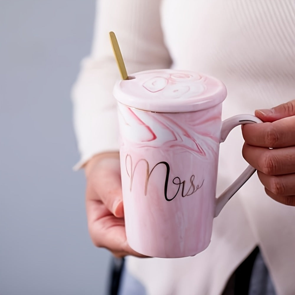 Mr and Mrs Mugs Wedding Gift Set 14oz Ceramic Marble – Bride and Groom Couples Mugs | Bridal Shower Engagement Anniversary Gift | Reusable