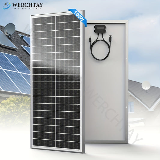 Single 100W Monocrystalline Solar Panel with 101 x 46 cm Frame and Attached PV Connector Cables