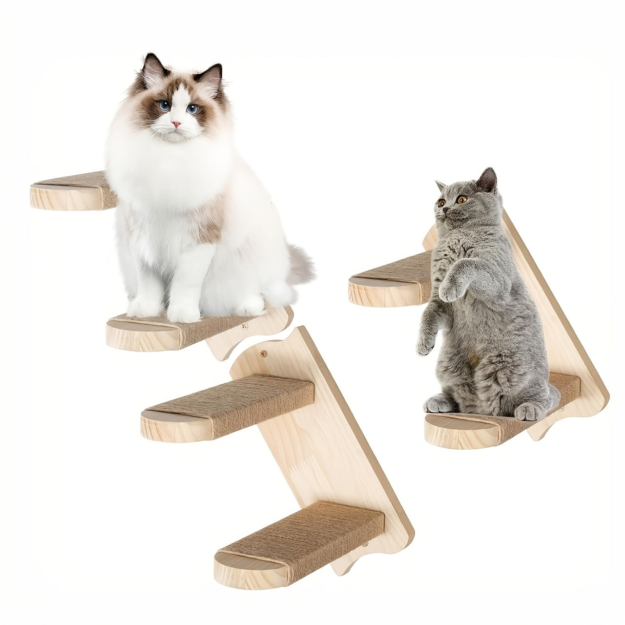 Cat Wall Furniture, Wall-Mounted Cat Climbing Frame Solid Wood Cat Stairs Ladder Perch Jumping Platform All Season Indoor Cat Wall Furniture