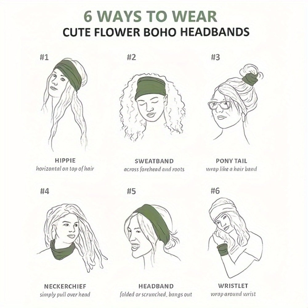 Floral Turban Headbands for Women 8 Pack Non-Slip Elastic Boho Knotted Wide Hair Wrap for Sports Yoga Running Workout Sweatband Moisture