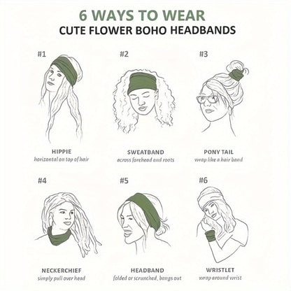 Floral Turban Headbands for Women 8 Pack Non-Slip Elastic Boho Knotted Wide Hair Wrap for Sports Yoga Running Workout Sweatband Moisture