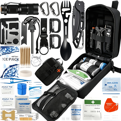 242-Piece Outdoor Tool and First Aid Supply Kit with Four Color-Labeled Zippered Pouch Options