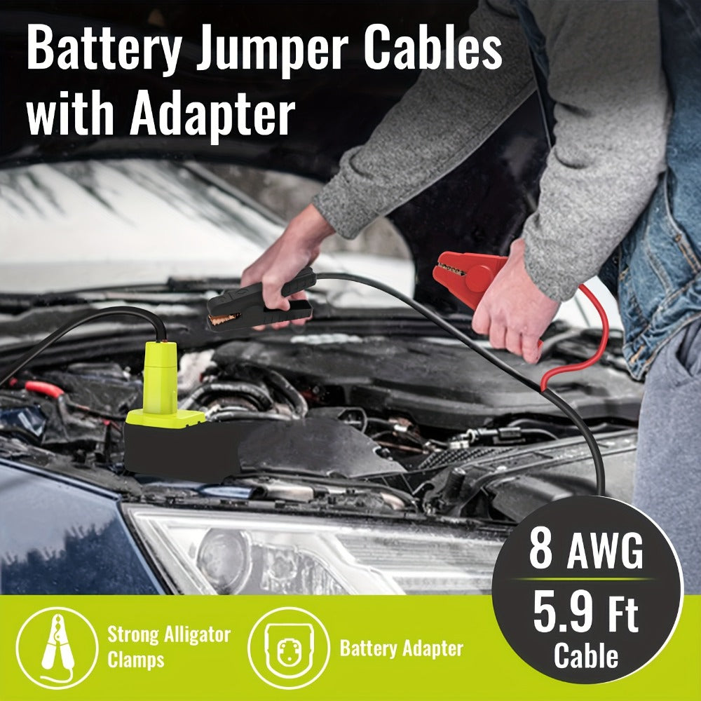 Jumper Cables with Battery Adapter – Compatible with Dewalt 18V & Ryobi 18V, 8AWG 5.9FT Portable Car Jump Starter Cables for Light Vehicles