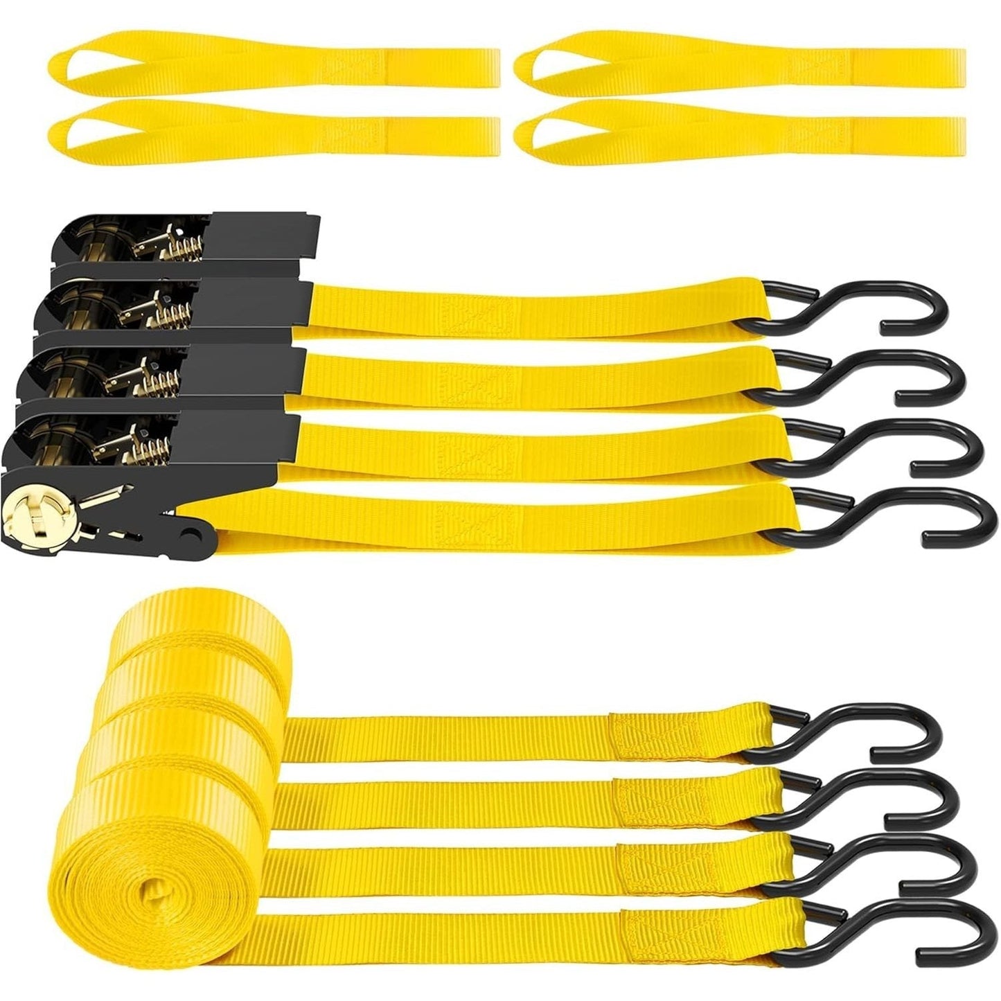 Ratchet Tie Down Straps 4-Pack 15FT 1, 500 lb Break Strength Heavy Duty with Soft Loops & Storage Bag – High-Visibility Webbing